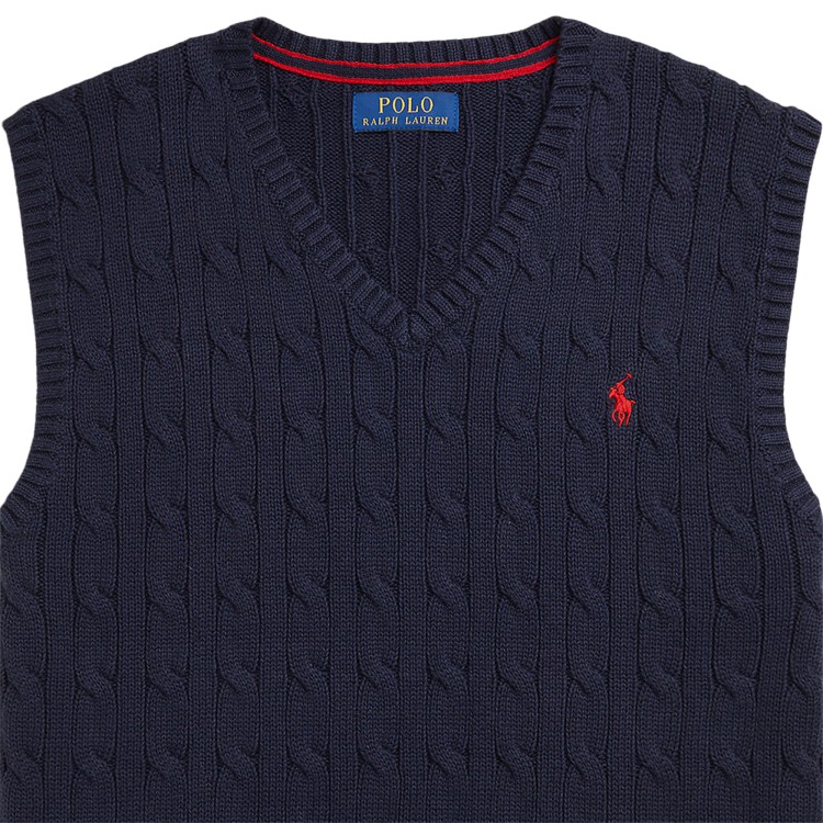 RALPH LAUREN Gilet blu in maglia di cotone a trecce bambini