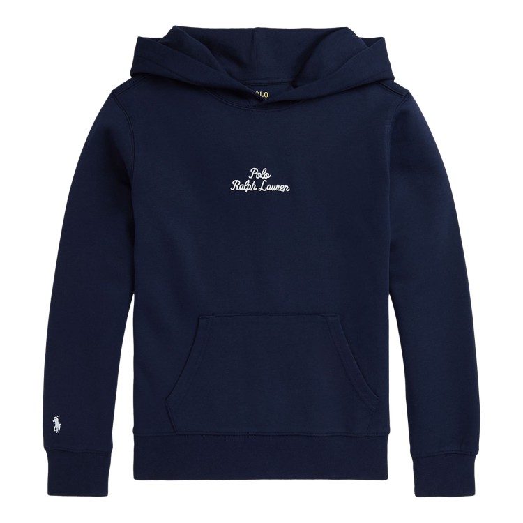 RALPH LAUREN Felpa con cappuccio blu ricamo logo frontale per banbini