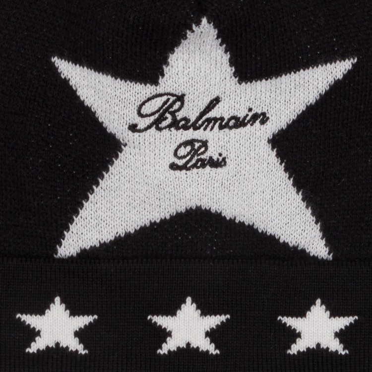 BALMAIN Berretto in Lana vergine bianco nero con logo per bambina