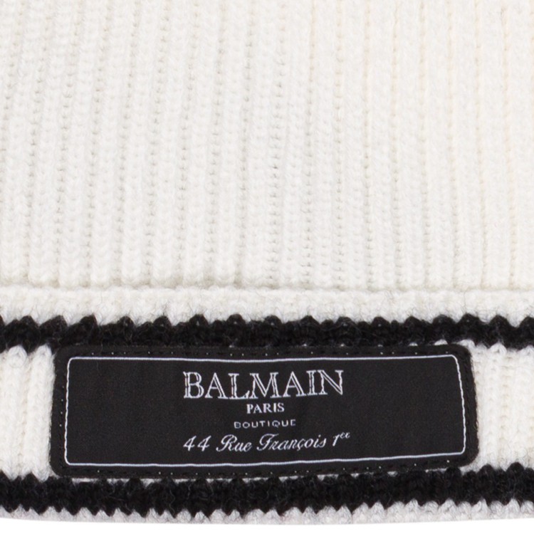 BALMAIN Berretto bianco nero a coste con logo per bambino