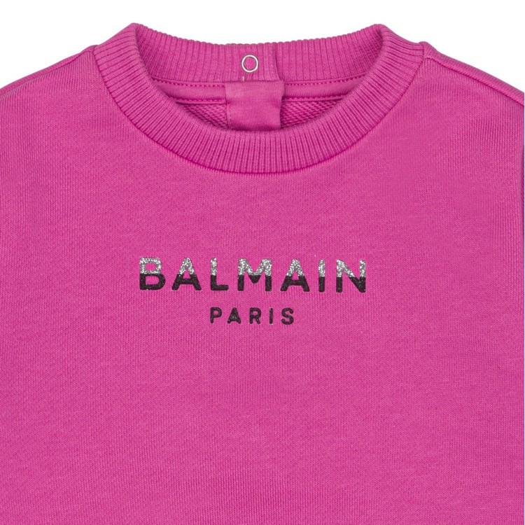 BALMAIN Felpa con logo goffrato rosa per neonata