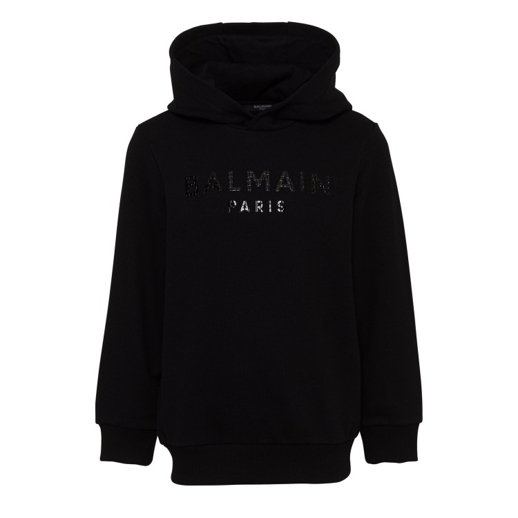 BALMAIN Felpa con cappuccio stampa logo vernice nero per bambino