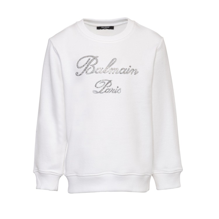 BALMAIN Felpa paricollo bianca con logo per bambina