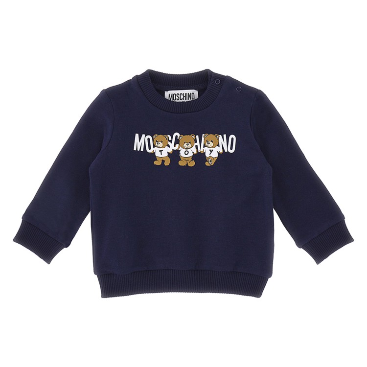 MOSCHINO Felpa girocollo blu con stampa per neonato