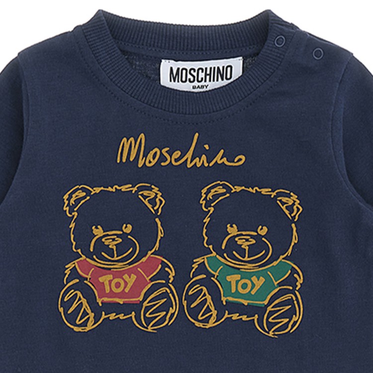 MOSCHINO T-shirt blu con applicazione logo per neonati