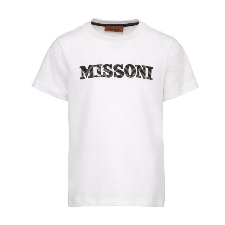 MISSONI T-shirt bianco in jersey di cotone con logo per bambina