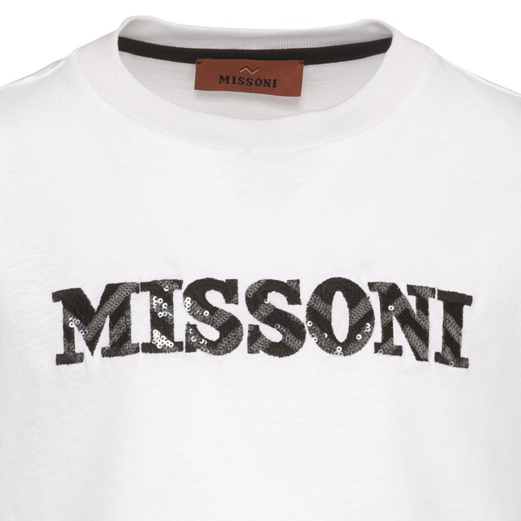 MISSONI T-shirt bianco in jersey di cotone con logo per bambina