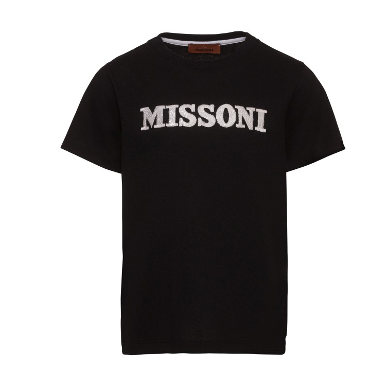 MISSONI T-shirt nera in jersey di cotone con logo per bambina