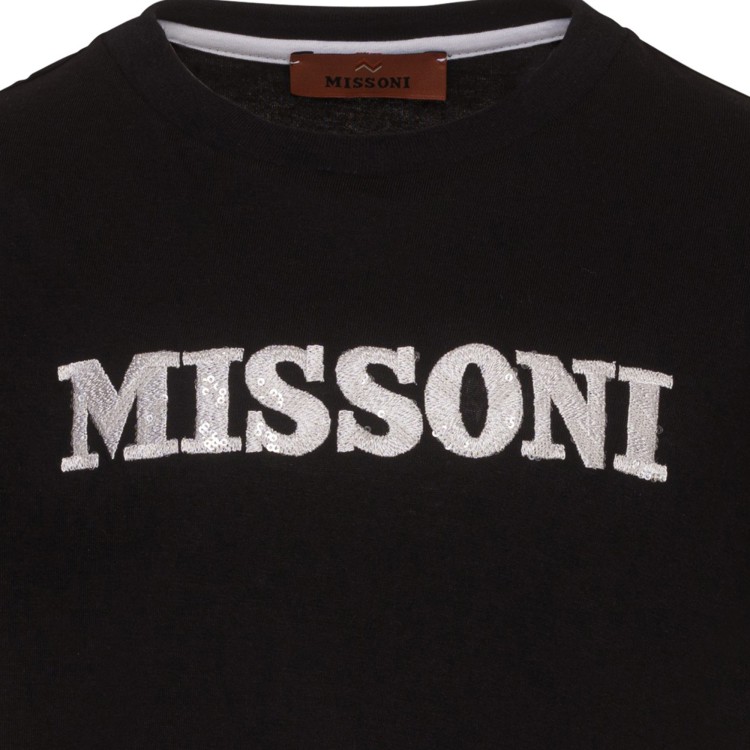 MISSONI T-shirt nera in jersey di cotone con logo per bambina