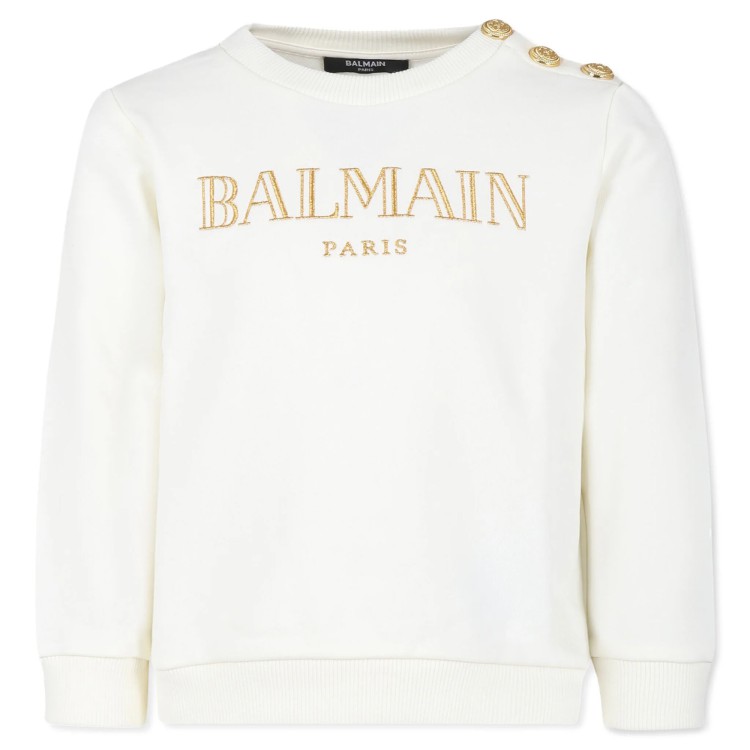 BALMAIN Felpa bianca con ricamo logo oro per bambina