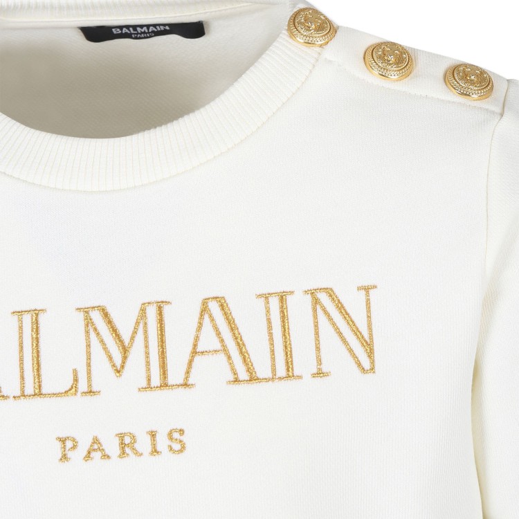 BALMAIN Felpa bianca con ricamo logo oro per bambina