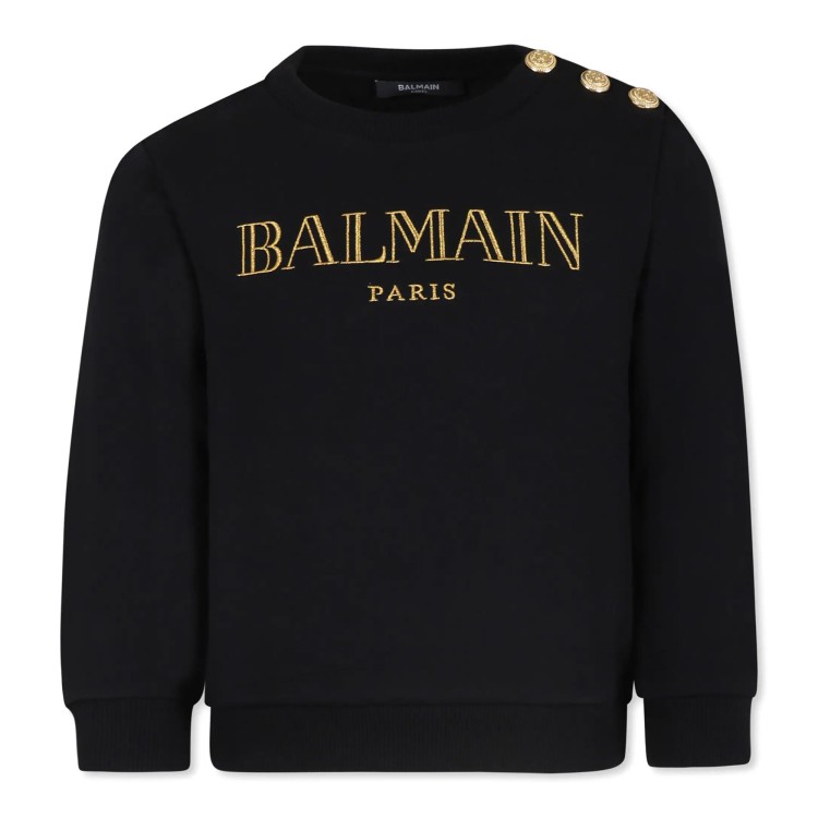 BALMAIN Felpa nera con ricamo logo oro per bambina