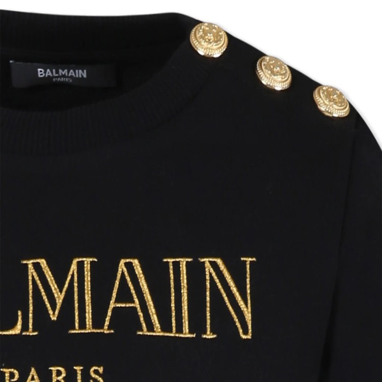 BALMAIN Felpa nera con ricamo logo oro per bambina