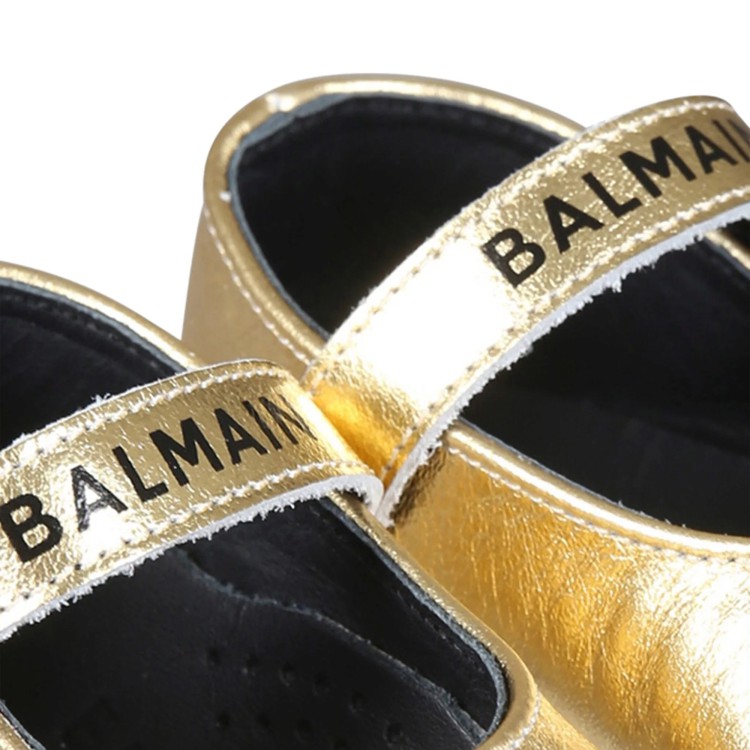 BALMAIN Ballerine in pellenero oro con stampa logo per neonata