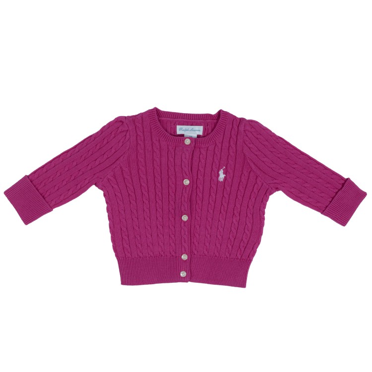 RALPH LAUREN Cardigan in cotone a trecce fuxia neonata