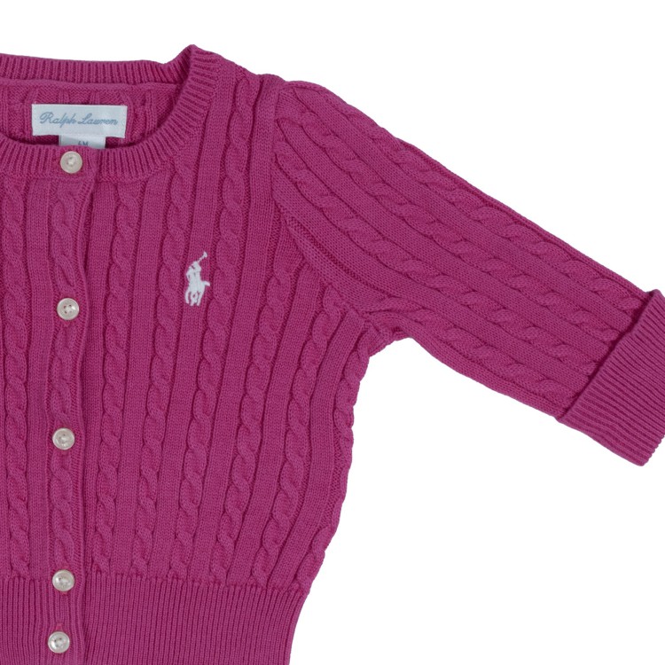 RALPH LAUREN Cardigan in cotone a trecce fuxia neonata