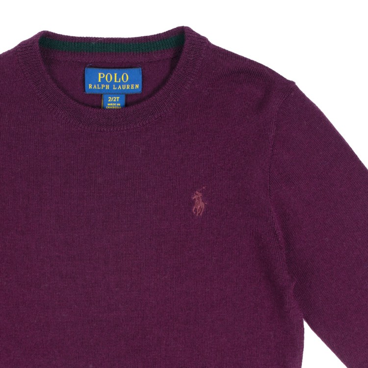 RALPH LAUREN Maglioncino girocollo  in lana bordeaux bambino