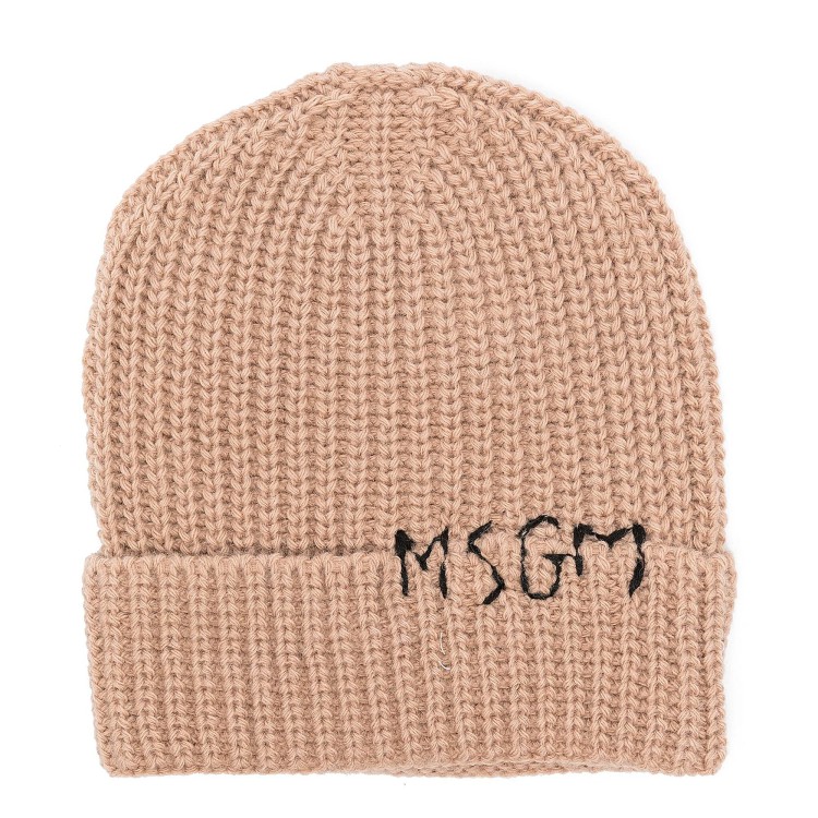 MSGM Berretto beige a coste bambini