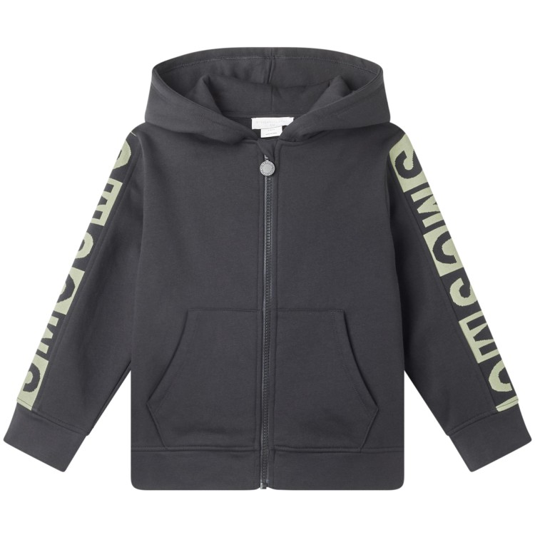 STELLA McCARTNEY Felpa nera con cappuccio full zip con stampa bambini