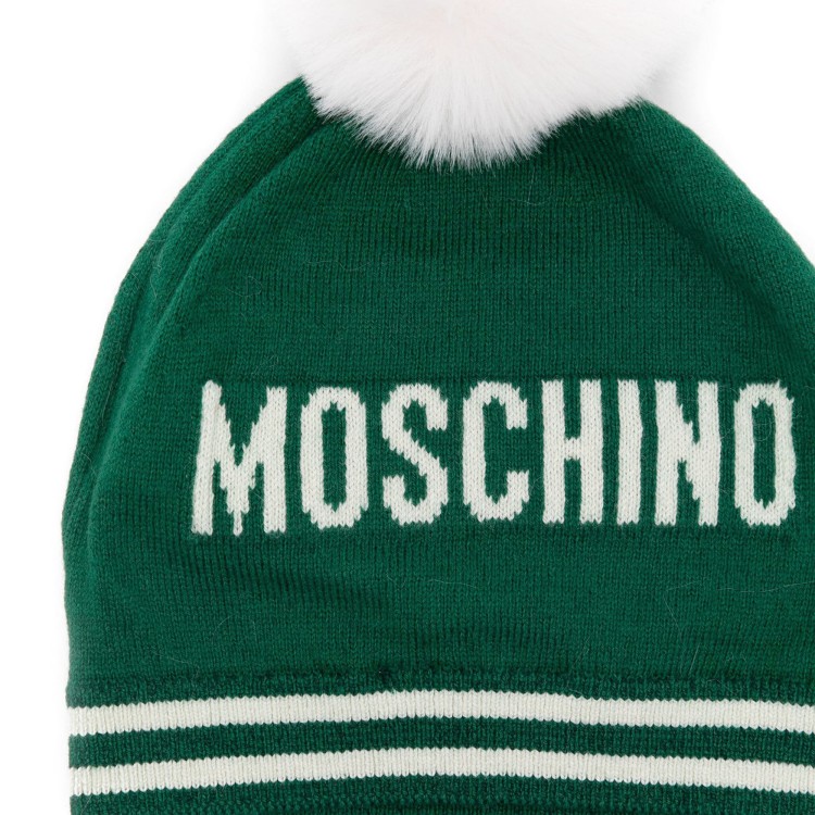 MOSCHINO Berretto verde con pompon neonato