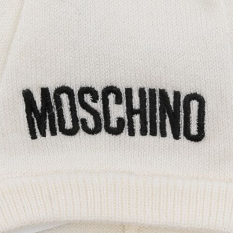 MOSCHINO Berretto bianco con pompon neonata