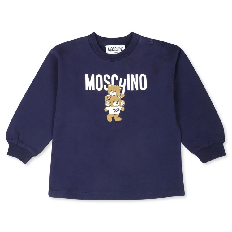 MOSCHINO Abito blu navy con stampa Teddy Bear neonata