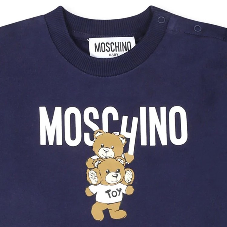 MOSCHINO Abito blu navy con stampa Teddy Bear neonata