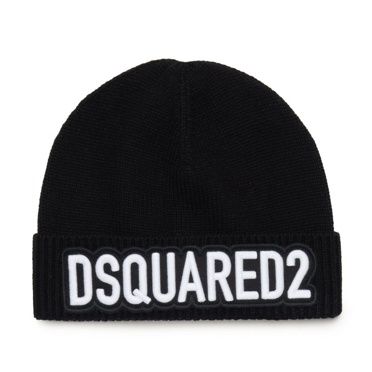 DSQUARED Berretto nero con ricamo bambino