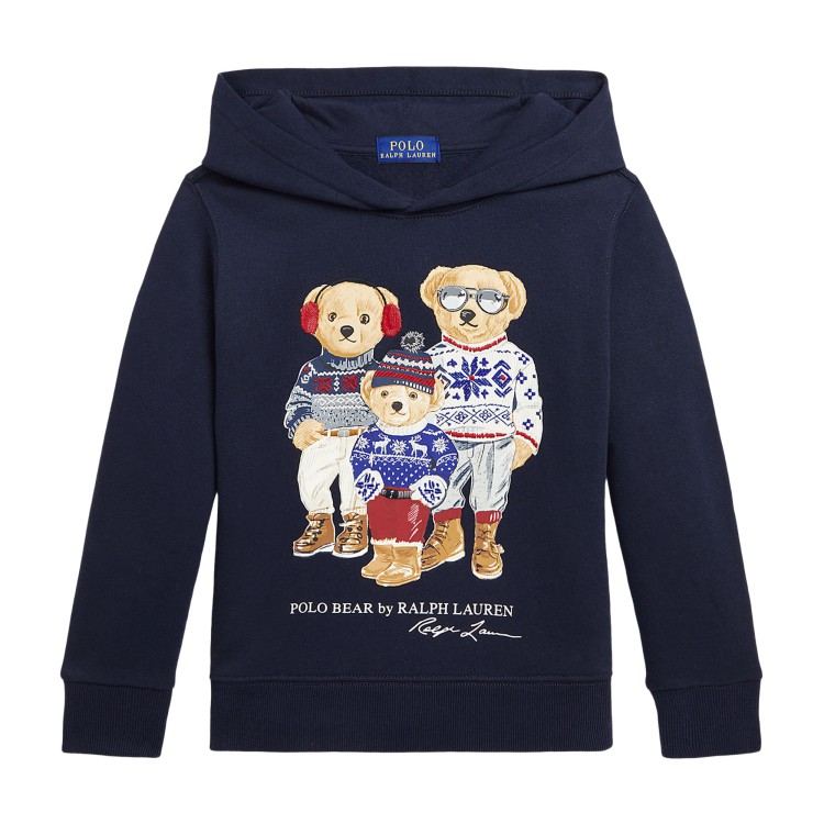 RALPH LAUREN Felpa blu navy con cappuccio Polo Bear bambini