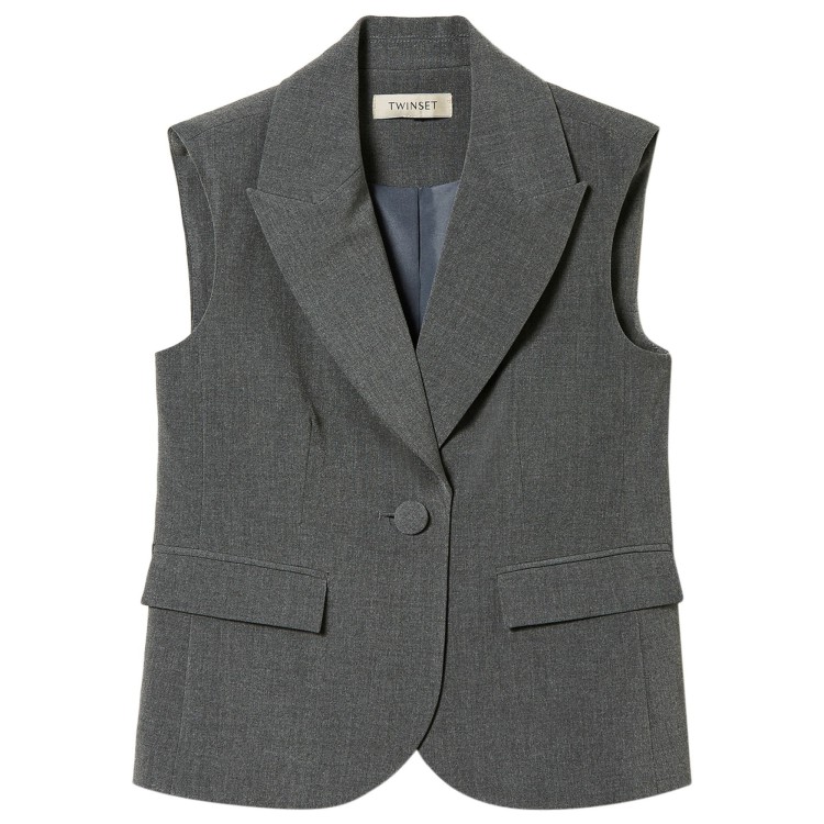 TWIN-SET Gilet grigio monopetto per bambina