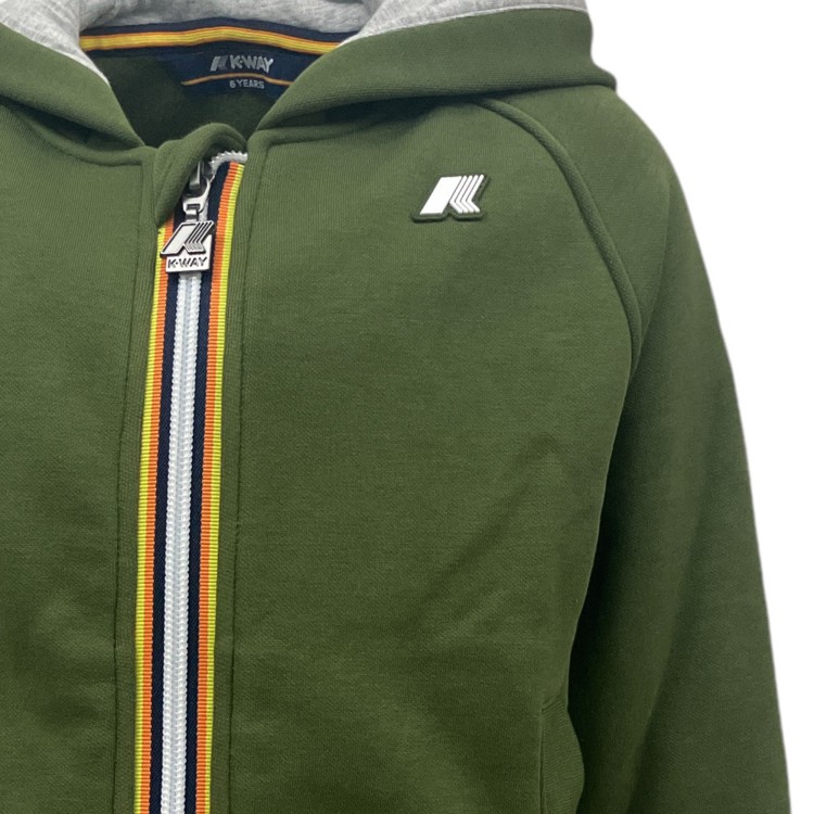 K-WAY Felpa verde full zip con cappuccio bambino