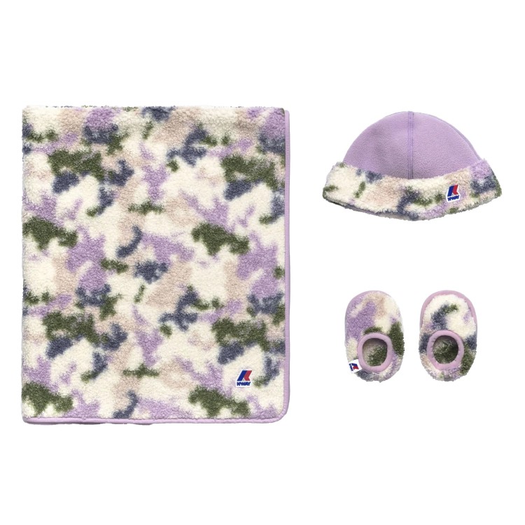 K-WAY Set camouflage copertina, cappellino e scarpine neonata