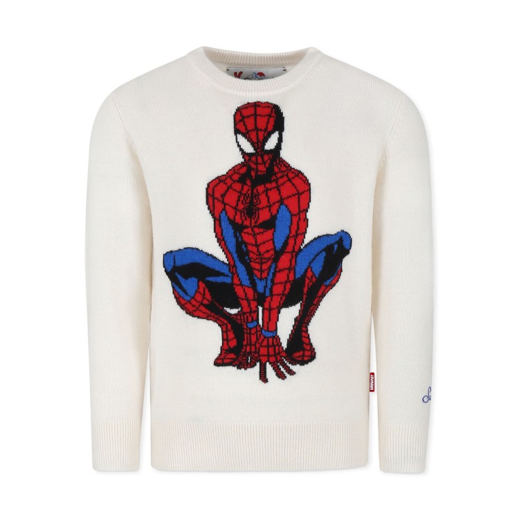 SAINT BARTH Maglione avorio con spiderman bambini