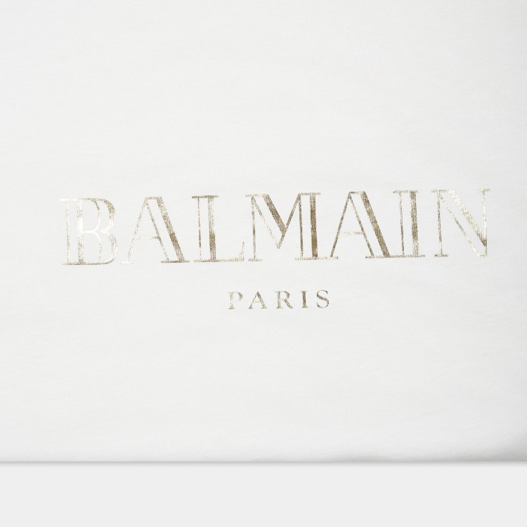 BALMAIN Coperta bianca con stampa logo oro per neonati