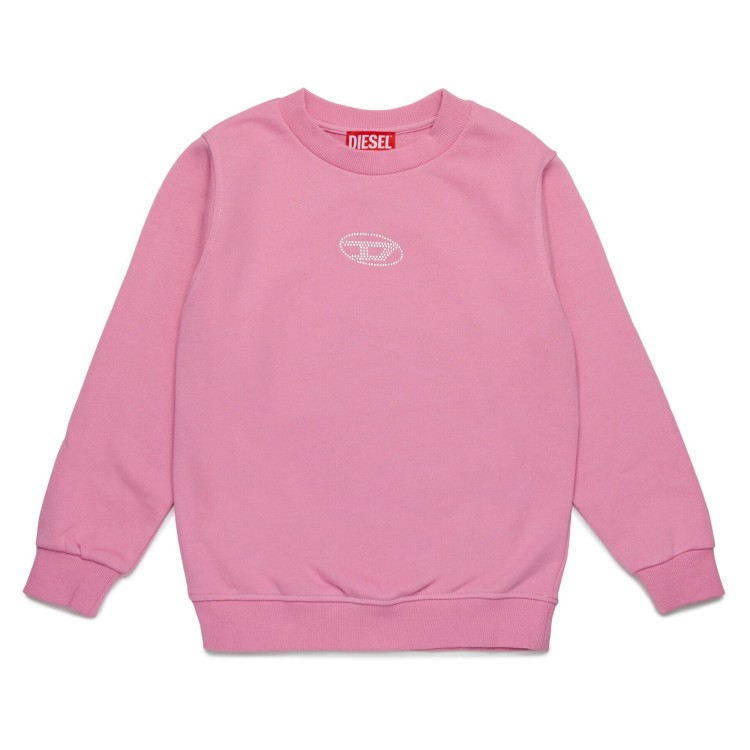 DIESEL Felpa rosa in cotone logo oval D con strass