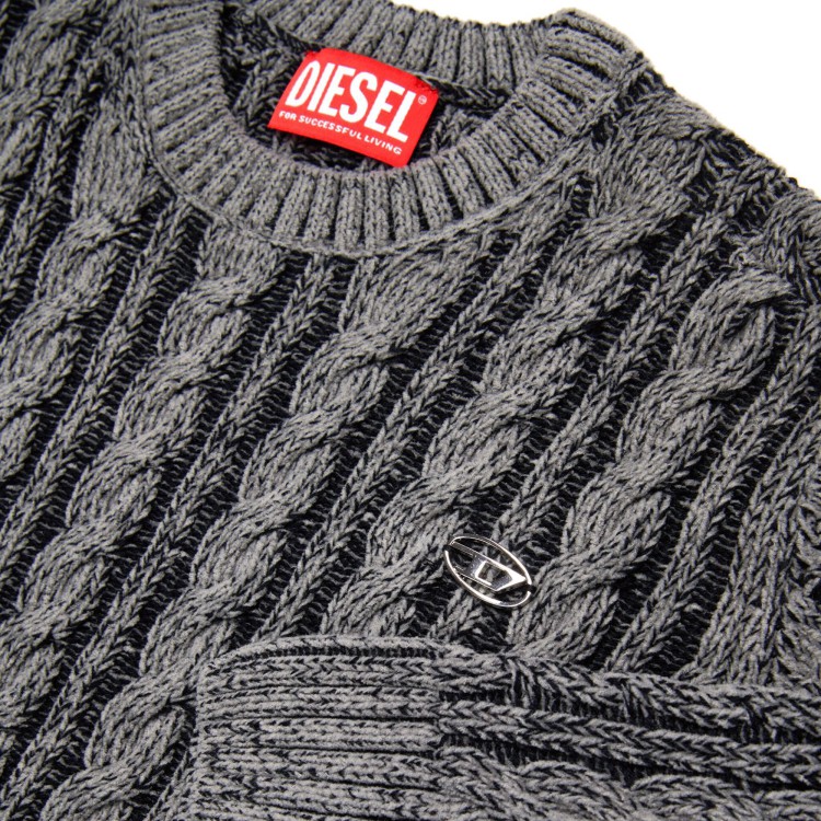 DIESEL Pullover in misto ciniglia grigio con trecce e coste bambina