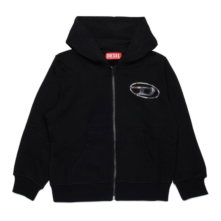 DIESEL Felpa nera full-zip nera con stampa logo