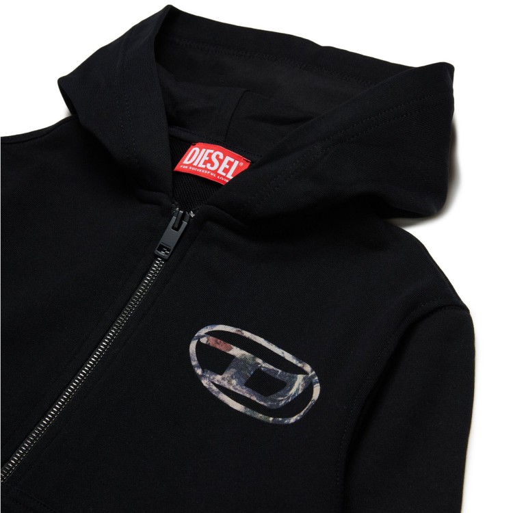 DIESEL Felpa nera full-zip nera con stampa logo