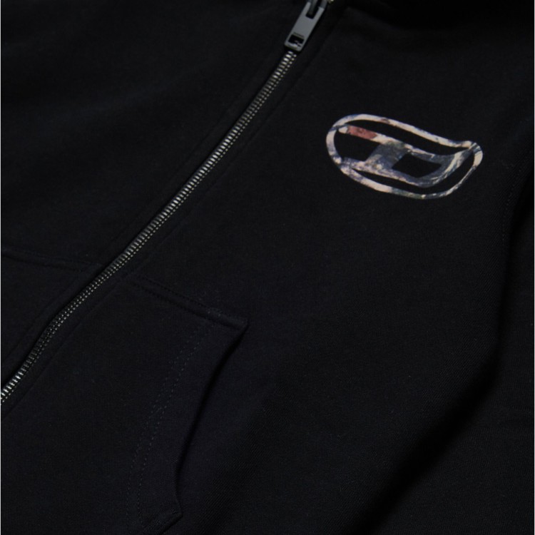 DIESEL Felpa nera full-zip nera con stampa logo