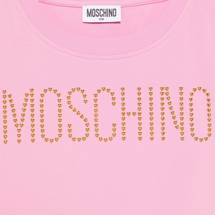 MOSCHINO T-shirt rosa con logo borchie