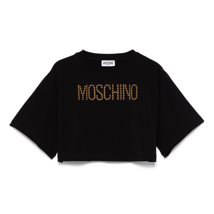 MOSCHINO T-shirt nera con logo borchie