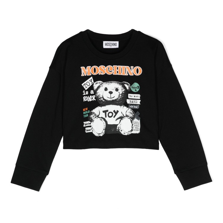 MOSCHINO Top nero corto con stampa Teddy Bear