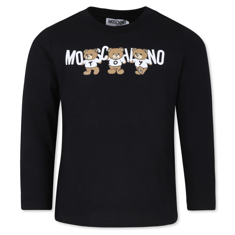 MOSCHINO T-shirt nera manica lunga con stampa Teddy Bear