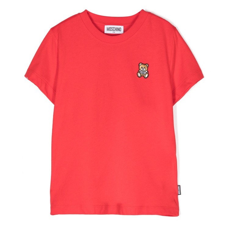 MOSCHINO T-shirt rossa con ricamo Teddy Bear