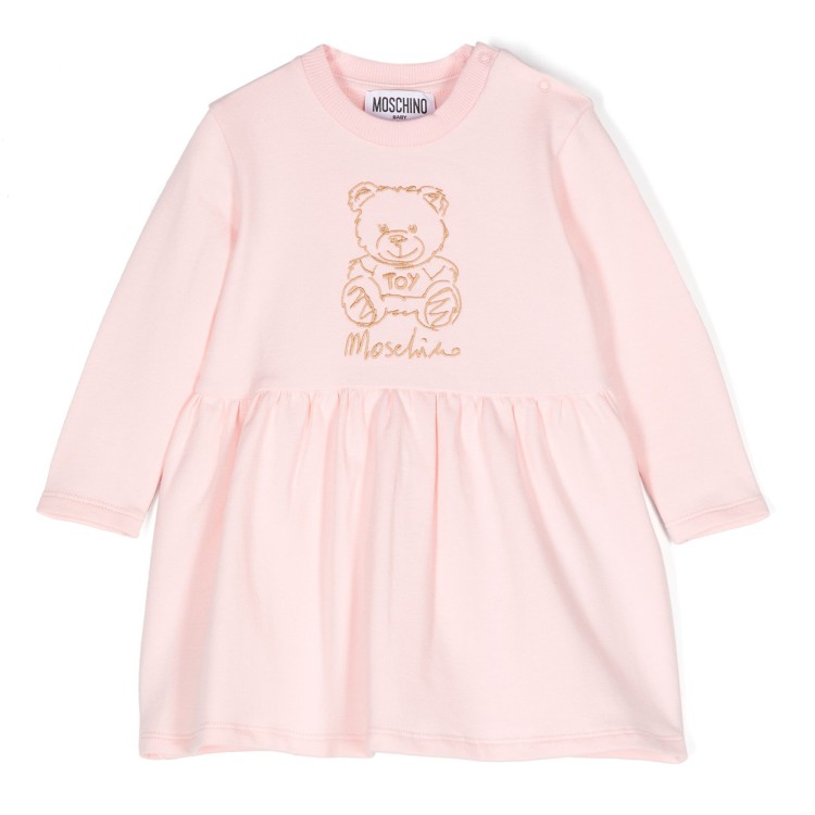 MOSCHINO Abito rosa svasato con ricamo Teddy Bear neonata