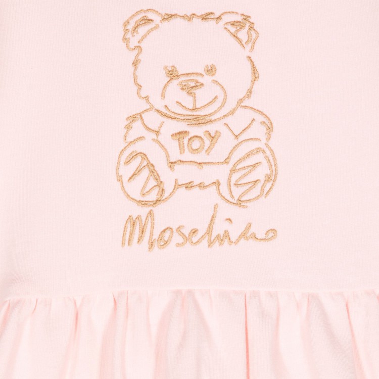 MOSCHINO Abito rosa svasato con ricamo Teddy Bear neonata