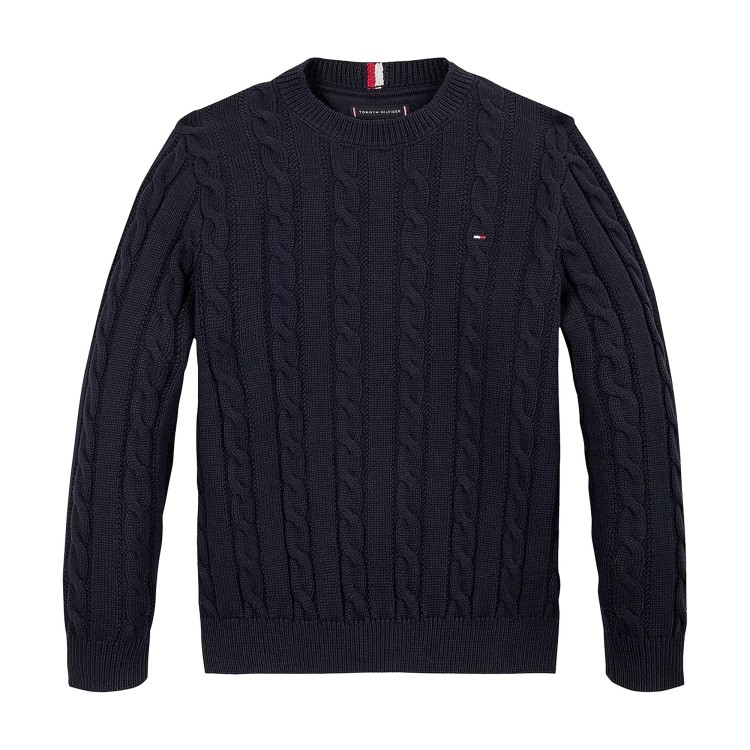 TOMMY HILFIGER Pullover blu a maglia intrecciata bambino