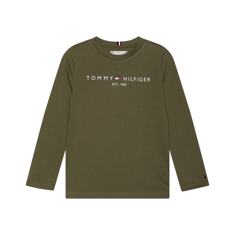 TOMMY HILFIGER T-shirt verde oliva manica lunga bambino