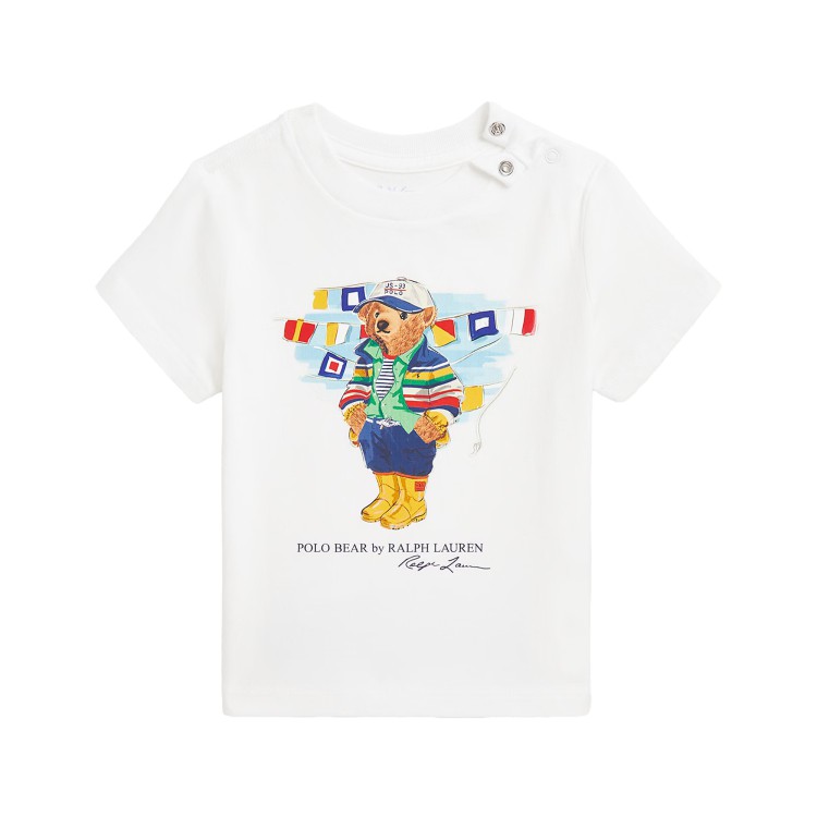 RALPH LAUREN T-shirt bianca con stampa orso neonati