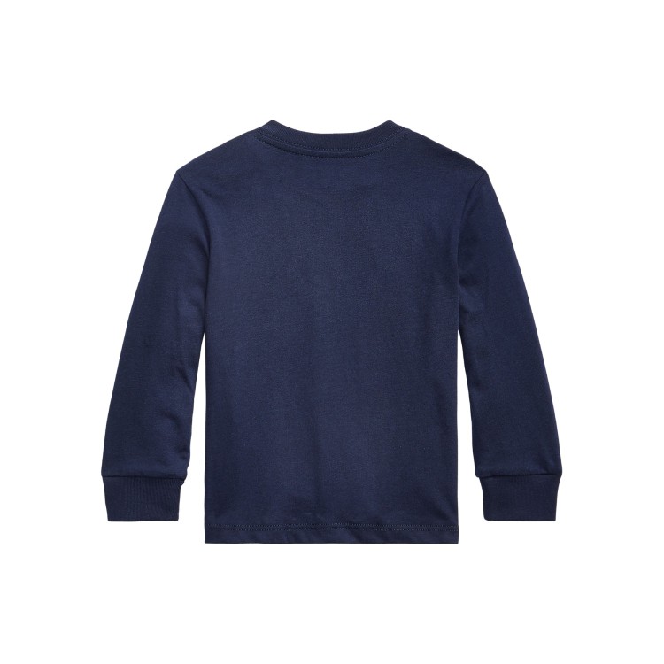 RALPH LAUREN T-shirt blu a manica lunga con ricamo neonati